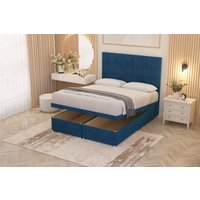 Somnior Austin Plush Velvet End Opening Ottoman Bed Set with Midnight Mattress in Navy | Size: King