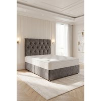 Somnior Ziggy Plush Velvet Divan Bed with Sprung Memory Foam Mattress & Headboard in Charcoal | Size: Single