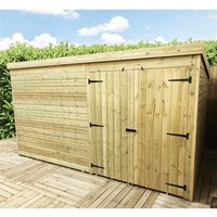 Marlborough 12 x 4 Pressure Treated Pent Garden Shed with Double Doors in Natural