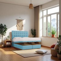 Knight Sleep Cubed End Opening Ottoman Bed With Mattress & 24" Headboard in Light Blue | Size: Super King