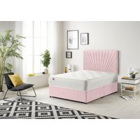 Somnior Platinum Ortho Sprung Memory Foam Mattress with Divan Bed with Headboard Plush Fabric in Pink | Size: Double