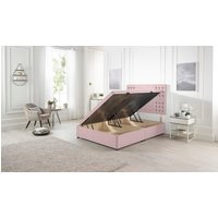 Somnior Flexby Plush Fabric Side Opening Ottoman Bed With Headboard in Pink | Size: Super King