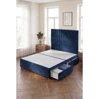 Somnior Eleanor Divan Bed 2 Drawers & 54" Floor Standing Headboard Velvet in Navy | Size: Small Single