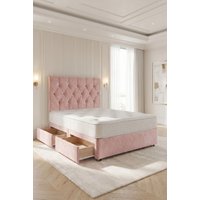 Somnior Ziggy Plush Velvet Divan Bed 2 drawers with Sprung Memory Foam Mattress & headboard in Pink | Size: Super King