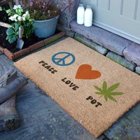 Artsy Mats Peace Love Pot Doormat (90 x 60cm) in Brown | Size: 90 cm x 60 cm