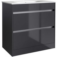 Clifton Grey Gloss Bathroom 2-Drawer Standing Unit with Basin 80cm Wide