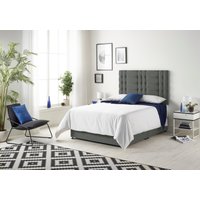 Somnior Bliss Sprung Memory Foam 2 Drawer Divan Bed Set with Upholstered Headboard Linen Fabric in Dark Grey | Size: Small Single