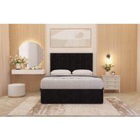 Somnior Austin Plush Velvet Divan Bed Set with Midnight Pocket Spring Mattress & Headboard in Black | Size: Double