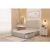 Somnior Austin Divan Bed Base with 2 Storage Drawers & Headboard Tweed Fabric in Natural | Size: King