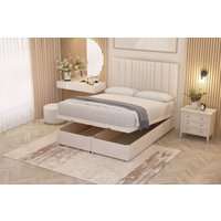 Somnior Alexas Divan Ottoman Bed with Midnight Pocket Spring Mattress & Headboard Plush Velvet in Ivory | Size: Double