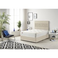 Somnior Galaxy Sprung Memory Foam Divan Bed with Headboard In Tweed Fabric in Natural | Size: Single