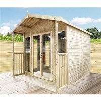 Marlborough 15x16 Pressure Treated Apex Summerhouse with Long Windows & Verandah in Natural