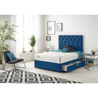 Somnior Premier Plush Velvet Sprung Memory Foam 4 Drawer Divan Bed Set with Upholstered Headboard in Navy | Size: Super King
