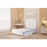 Somnior Alexas Divan 2 Draw Bed Base with Floor Standing Headboard Plush Velvet in White | Size: Super King