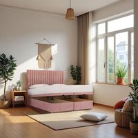Knight Sleep Emily End Opening Ottoman & Mattress + 24" Headboard in Pink | Size: Super King