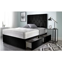 Somnior Ziggy Plush Velvet Memory Foam 4 Drawer Divan Bed with Upholstered Headboard in Black | Size: Small Double