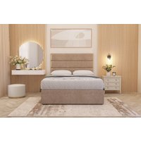 Somnior Chambery Plush Velvet Hybrid Pocket Sprung Orthopaedic Divan Bed Set with Upholstered Headboard in Beige | Size: Small Double