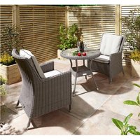 Cheshire 2 Seater Natural Stone Rattan Weave Garden Bistro Set in Grey