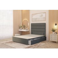 Somnior Chambery Divan Bed Frame 2 Drawers with Floor Standing Headboard Linen in Mid Grey | Size: Super King