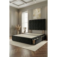 Somnior Austin Divan Bed with 2 Storage Drawers & Headboard Velvet in Black | Size: Super King