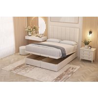 Somnior Austin Plush Velvet End Opening Ottoman Bed Set with Midnight Mattress in Ivory | Size: Super King