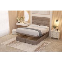 Somnior Chambery Hybrid Pocket Sprung Orthopaedic Ottoman Bed Set with Headboard Tweed Fabric in Brown | Size: King