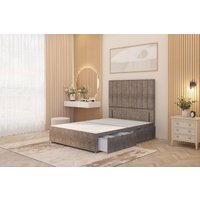 Somnior Alexas Divan 2 Draw Bed Base with Floor Standing Headboard Tweed Fabric in Brown | Size: Single