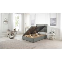 Somnior Flexby Tweed Fabric Side Opening Ottoman Bed With Headboard in Grey | Size: King