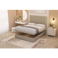 Somnior Alexas Divan Ottoman Bed with Midnight Pocket Spring Mattress & Headboard Linen Fabric in Beige | Size: Single