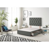 Somnior Premier Divan Bed Base With 4 Drawers & Headboard Linen in Dark Grey | Size: Small Double