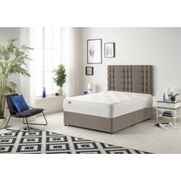 Somnior Bliss Divan Bed with Sprung Memory Foam Mattress & Headboard Tweed Fabric in Brown | Size: Double