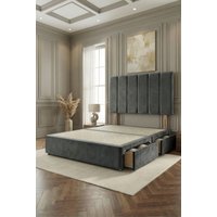 Somnior Austin Divan Bed with 2 Storage Drawers & Headboard Velvet in Charcoal | Size: King