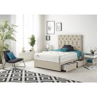 Somnior Premier Sprung Memory Foam 2 Drawer Divan Bed with Upholstered Headboard Tweed Fabric in Natural | Size: King