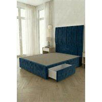 Somnior Austin 2 Drawer Divan Bed Base & 54" Floor Standing Headboard Velvet in Navy | Size: Single