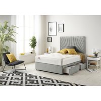 Somnior Platinum Sprung Memory Foam 2 Drawer Divan Bed with Upholstered Headboard Tweed Fabric in Grey | Size: Small Single