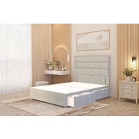 Somnior Chambery Divan Bed Frame 2 Draw with Floor Standing Headboard Velvet in Silver | Size: Small Single
