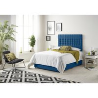 Somnior Galaxy Sprung Memory Foam 2 Drawer Divan Bed with Upholstered Headboard Plush Velvet in Navy | Size: Small Double