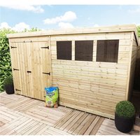 Marlborough 12 x 8 Pressure Treated Pent Garden Shed with Double Doors in Natural