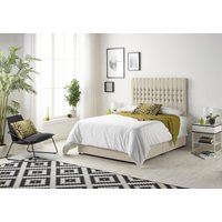 Somnior Galaxy Sprung Memory Foam 2 Drawer Divan Bed with Upholstered Headboard Tweed Fabric in Natural | Size: Small Single