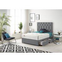 Somnior Premier Sprung Memory Foam 2 Drawer Divan Bed with Upholstered Headboard Plush Velvet in Charcoal | Size: Double