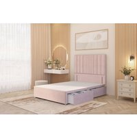Somnior Alexas Divan 2 Draw Bed Base with Floor Standing Headboard Plush Velvet in Pink | Size: Small Single