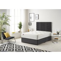 Somnior Bliss Plush Divan Bed with Sprung Memory Foam Mattress & Headboard Plush Fabric in Black | Size: Small Single