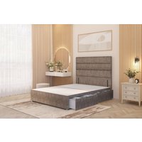Somnior Chambery Divan Bed Frame 2 Drawers with Floor Standing Headboard Tweed in Brown | Size: Double