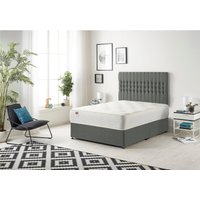 Somnior Galaxy Sprung Memory Foam Divan Bed with Headboard In Linen Fabric in Dark Grey | Size: Super King