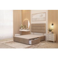 Somnior Chambery 2 Draw Divan Bed Frame with Headboard Plush Velvet in Beige | Size: Super King