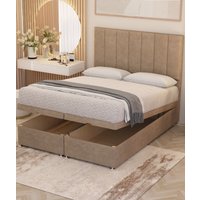 Somnior Austin Plush Velvet End Opening Ottoman Bed Set with Midnight Mattress in Beige | Size: Single