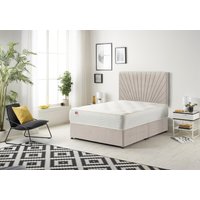 Somnior Platinum Ortho Sprung Memory Foam Mattress with Divan Bed with Headboard Plush Fabric in Stone | Size: Small Double