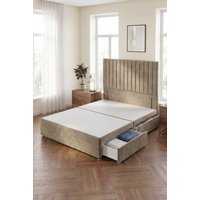 Somnior Eleanor Divan Bed 2 Drawers & 54" Floor Standing Headboard Velvet in Beige | Size: Small Single