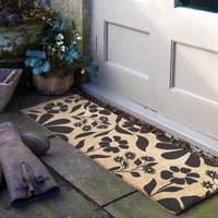 Artsy Mats Black Floral Pattern Coir Doormat (120 x 40cm) in Brown | Size: 40 cm x 120 cm