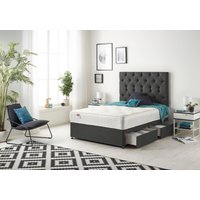 Somnior Premier Tweed Fabric Sprung Memory Foam 4 Drawer Divan Bed Set with Upholstered Headboard in Charcoal | Size: Super King